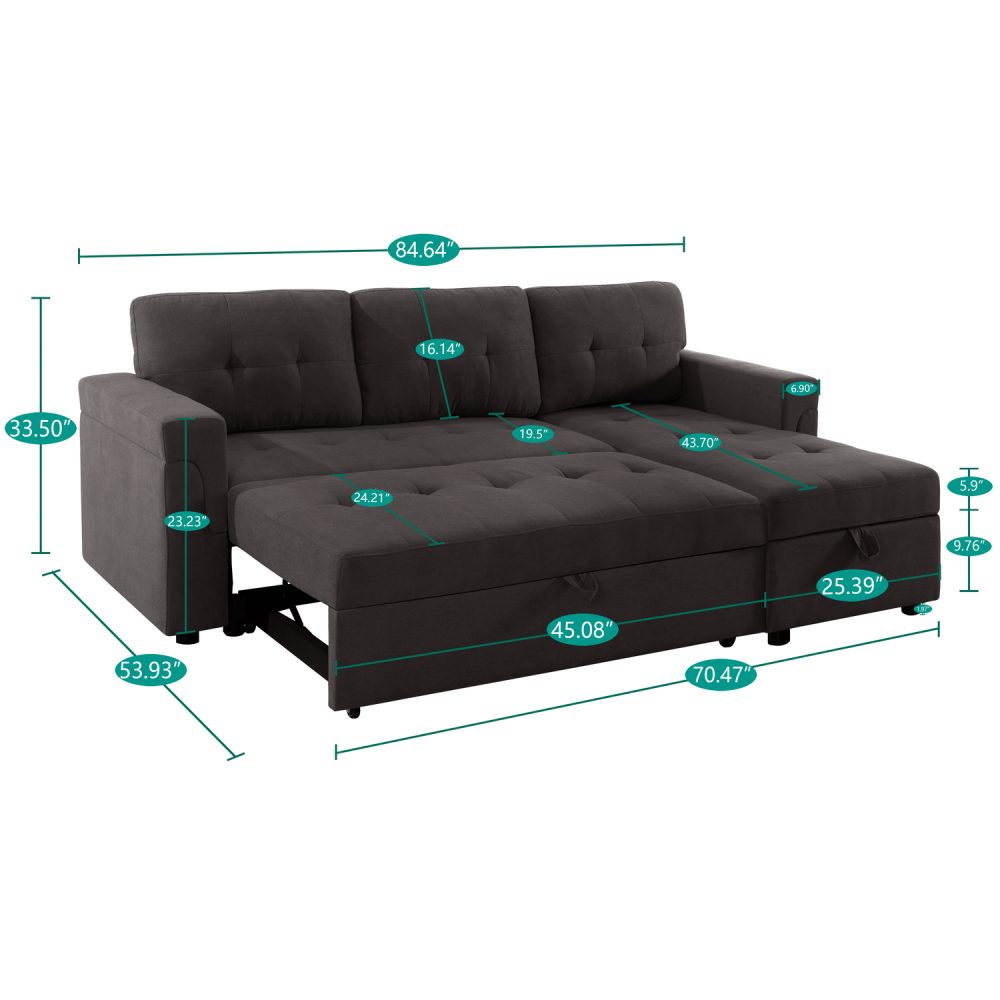 Laura Reversible Sleeper Sectional Sofa with Storage Chaise by Naomi Home - 13