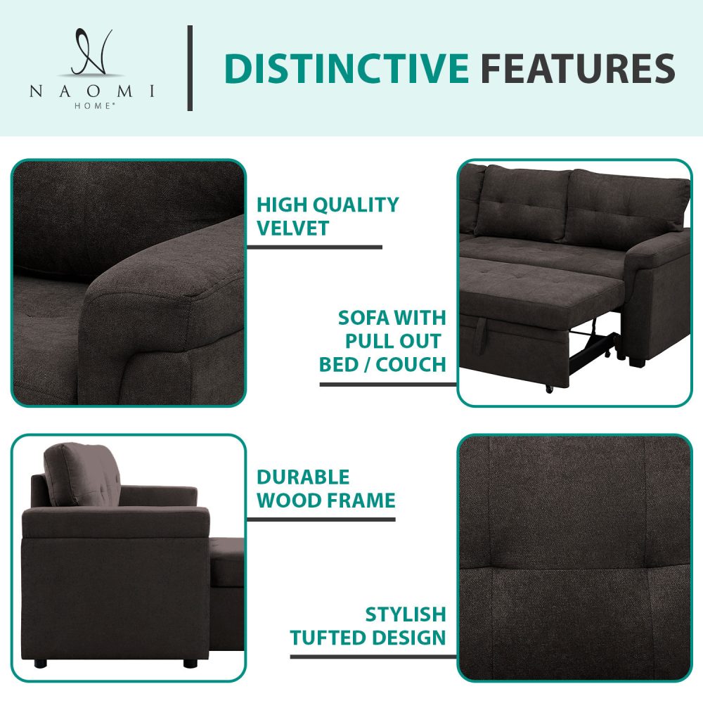 Laura Reversible Sleeper Sectional Sofa with Storage Chaise by Naomi Home - 14