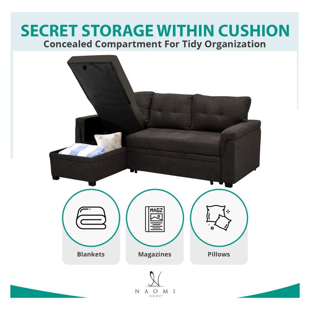 Laura Reversible Sleeper Sectional Sofa with Storage Chaise by Naomi Home - 16
