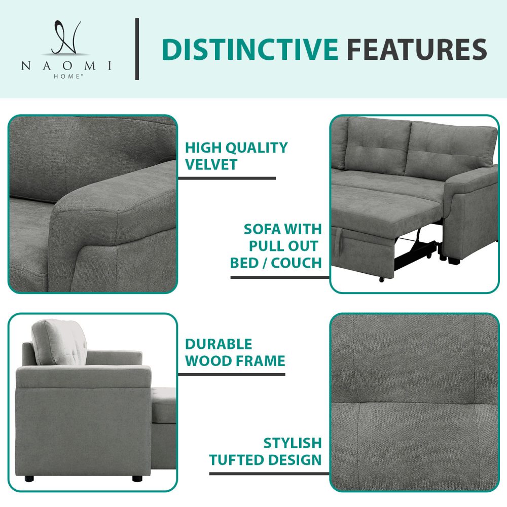 Laura Reversible Sleeper Sectional Sofa with Storage Chaise by Naomi Home - 19