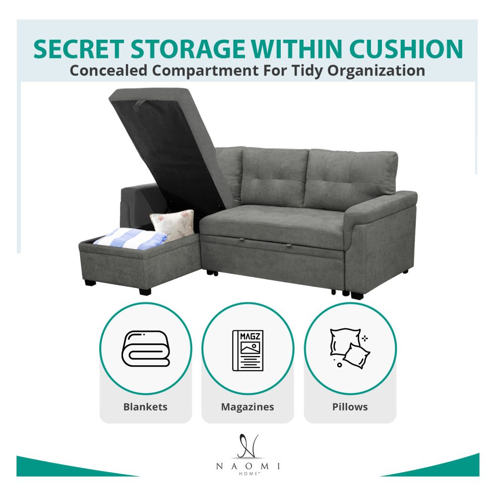 Laura Reversible Sleeper Sectional Sofa with Storage Chaise by Naomi Home - 21
