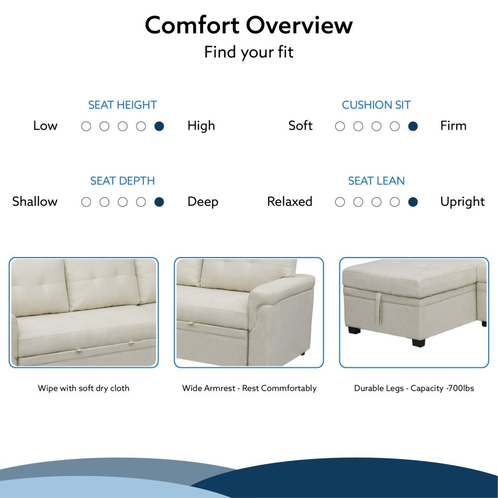 Laura Reversible Sleeper Sectional Sofa with Storage Chaise by Naomi Home - 26