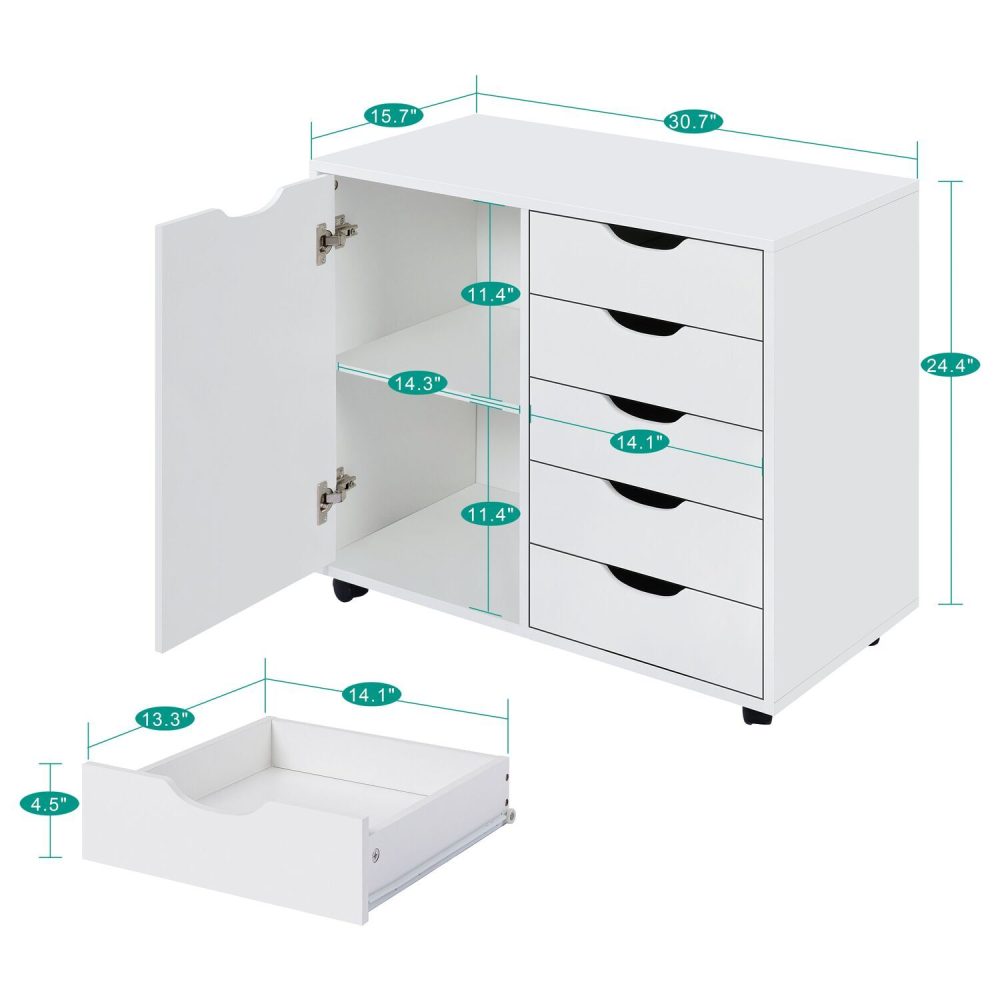 Naomi Home Amy 5-Drawer Office File Storage Cabinet with Shelves, White - 3