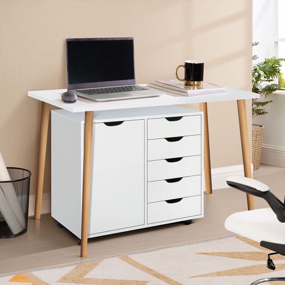 Naomi Home Amy 5-Drawer Office File Storage Cabinet with Shelves, White - 4