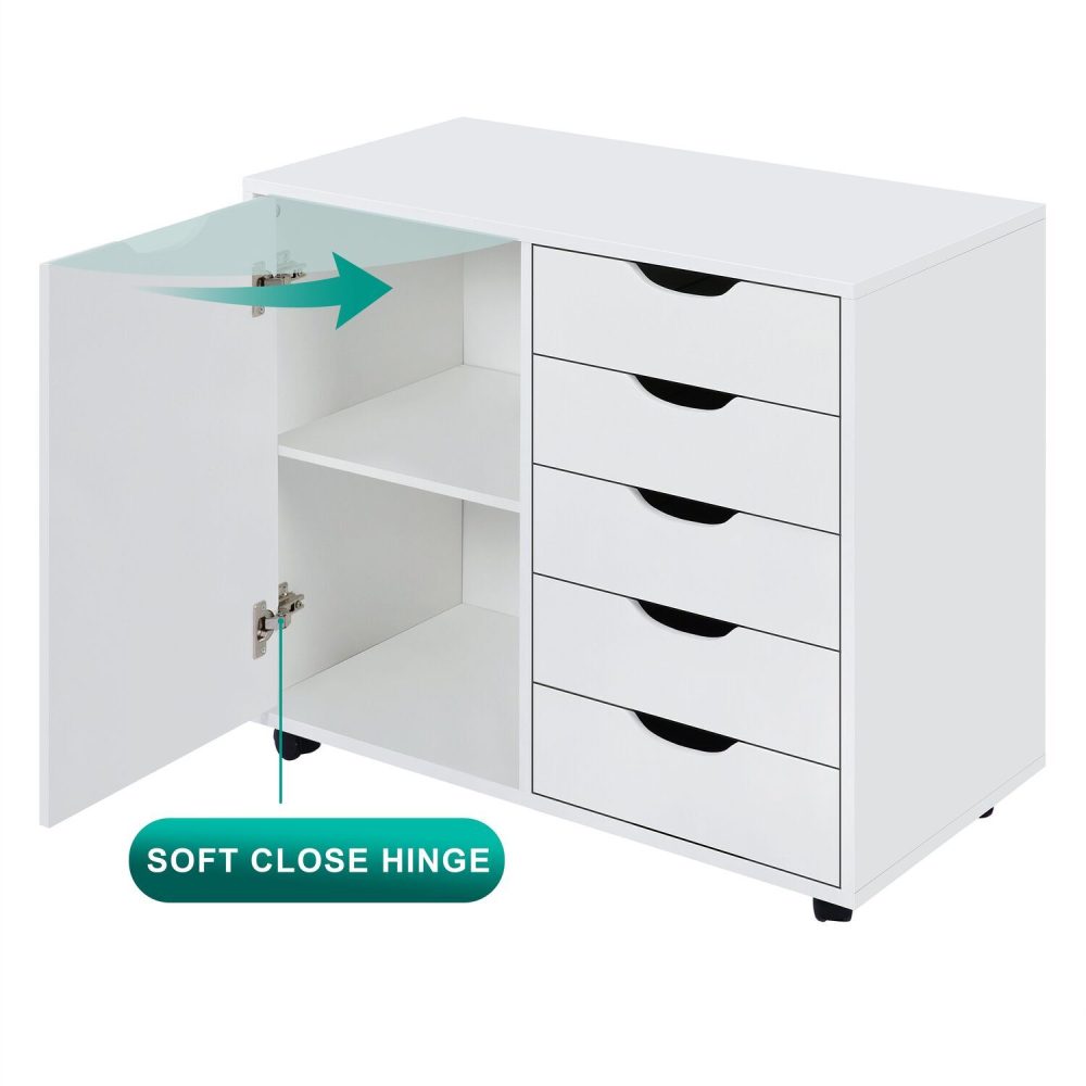 Naomi Home Amy 5-Drawer Office File Storage Cabinet with Shelves, White - 6