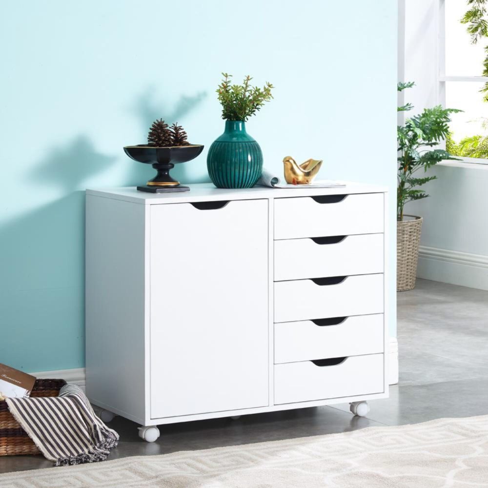 Naomi Home Amy 5-Drawer Office File Storage Cabinet with Shelves, White - 1