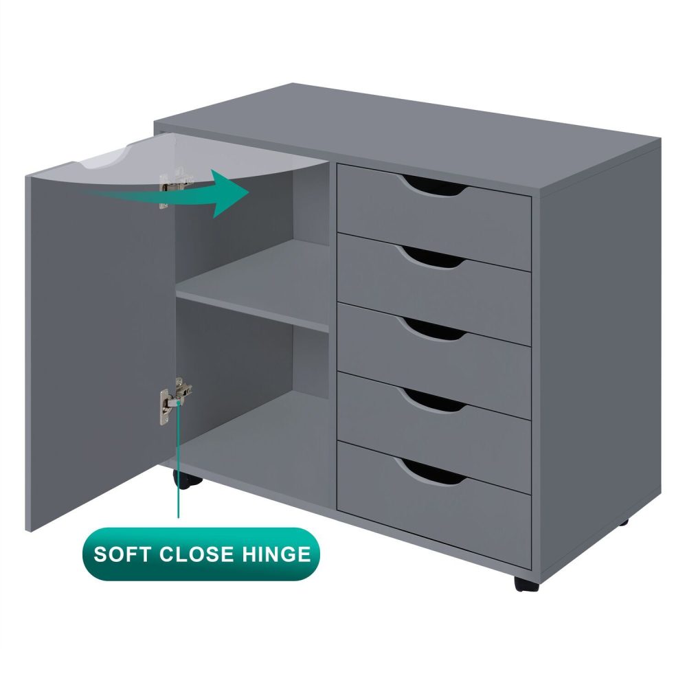 Naomi Home Amy 5-Drawer Office File Storage Cabinet with Shelves, White - 16