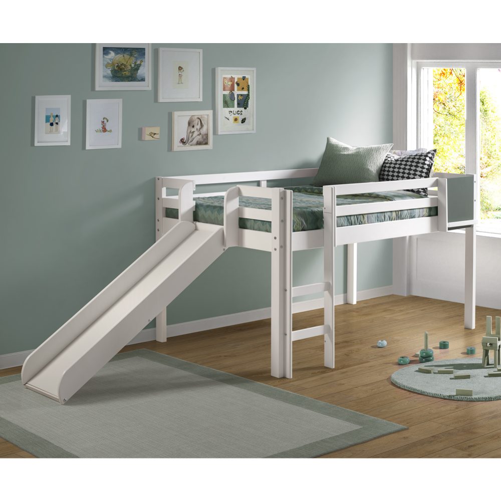 Cindy Twin Size Loft Bed with Slide and Ladder, Kids Low Loft Bed by Naomi Home - 1