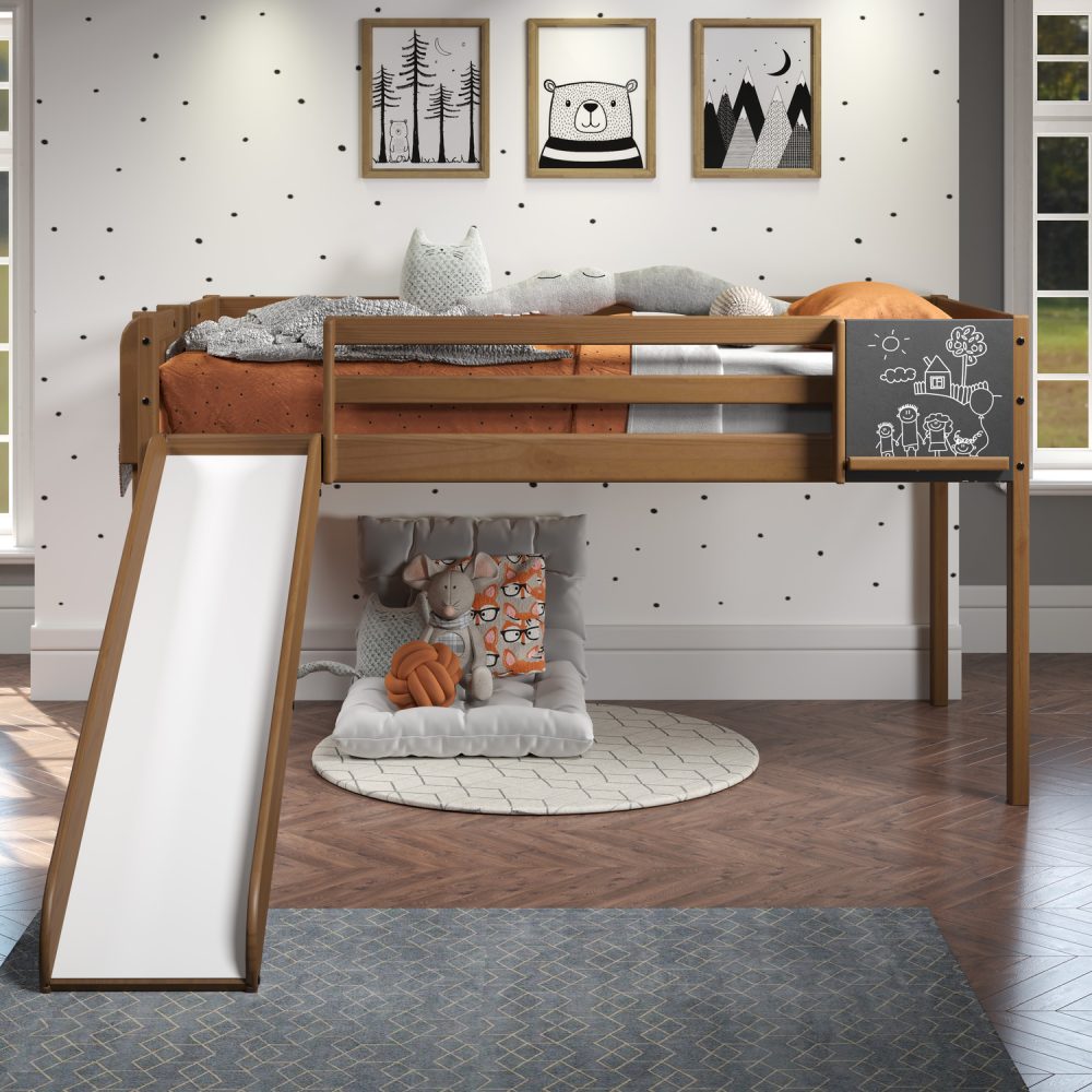 Cindy Twin Size Loft Bed with Slide and Ladder, Kids Low Loft Bed by Naomi Home - 7
