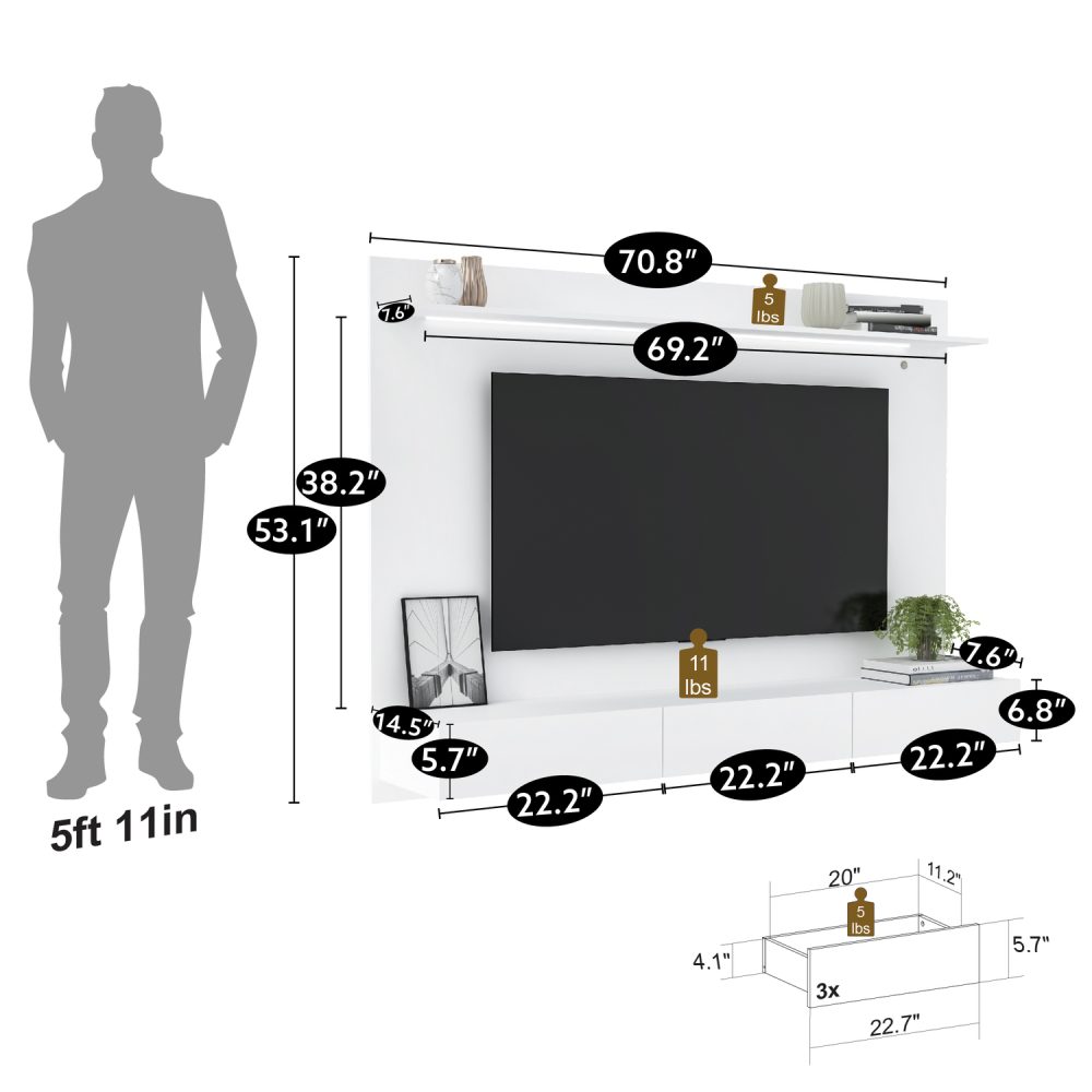 Bliss Wall Mounted Floating Entertainment Center for 70″ TVs by Naomi Home - 3