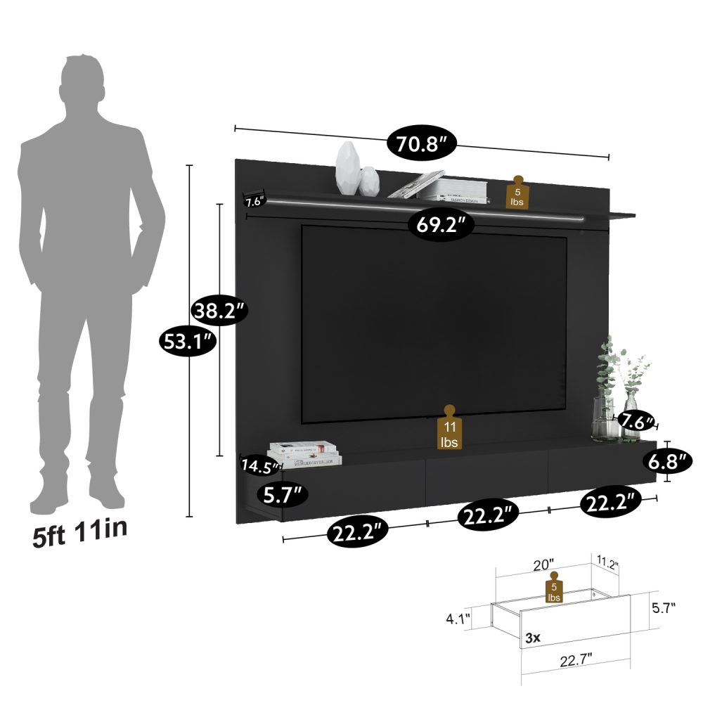 Bliss Wall Mounted Floating Entertainment Center for 70″ TVs by Naomi Home - 8