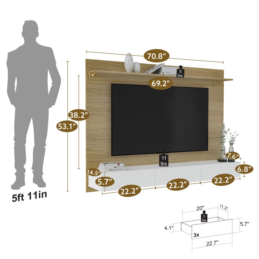Bliss Wall Mounted Floating Entertainment Center for 70″ TVs by Naomi Home - 13