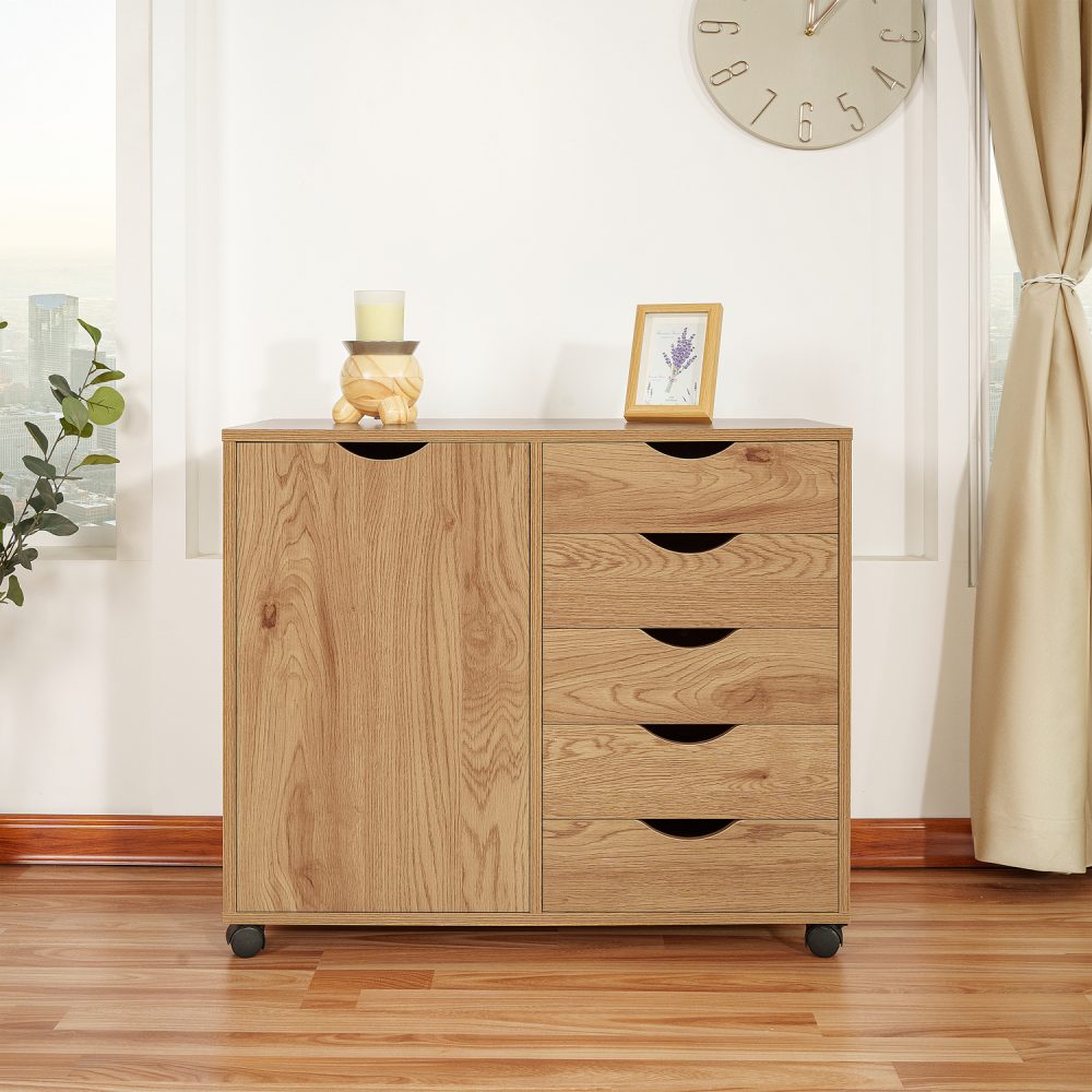 Naomi Home Amy 5-Drawer Office File Storage Cabinet with Shelves, White - 31