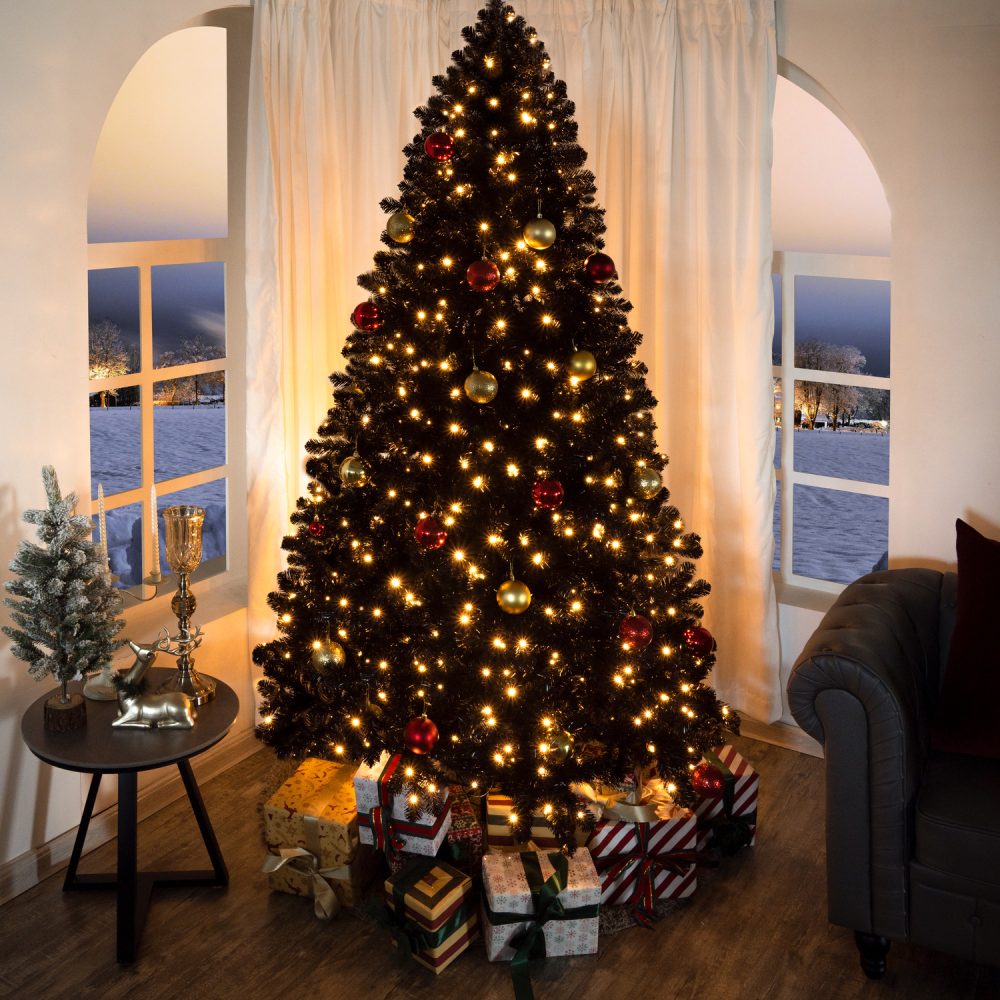Dakota Black Christmas Tree Prelit, Realistic Dusky Artificial Christmas Tree with Lights by Naomi Home - 4