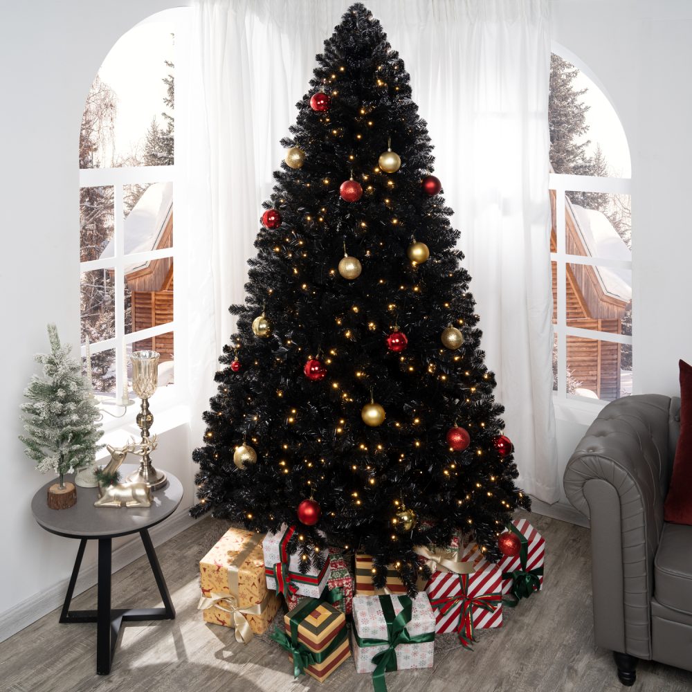 Dakota Black Christmas Tree Prelit, Realistic Dusky Artificial Christmas Tree with Lights by Naomi Home - 8