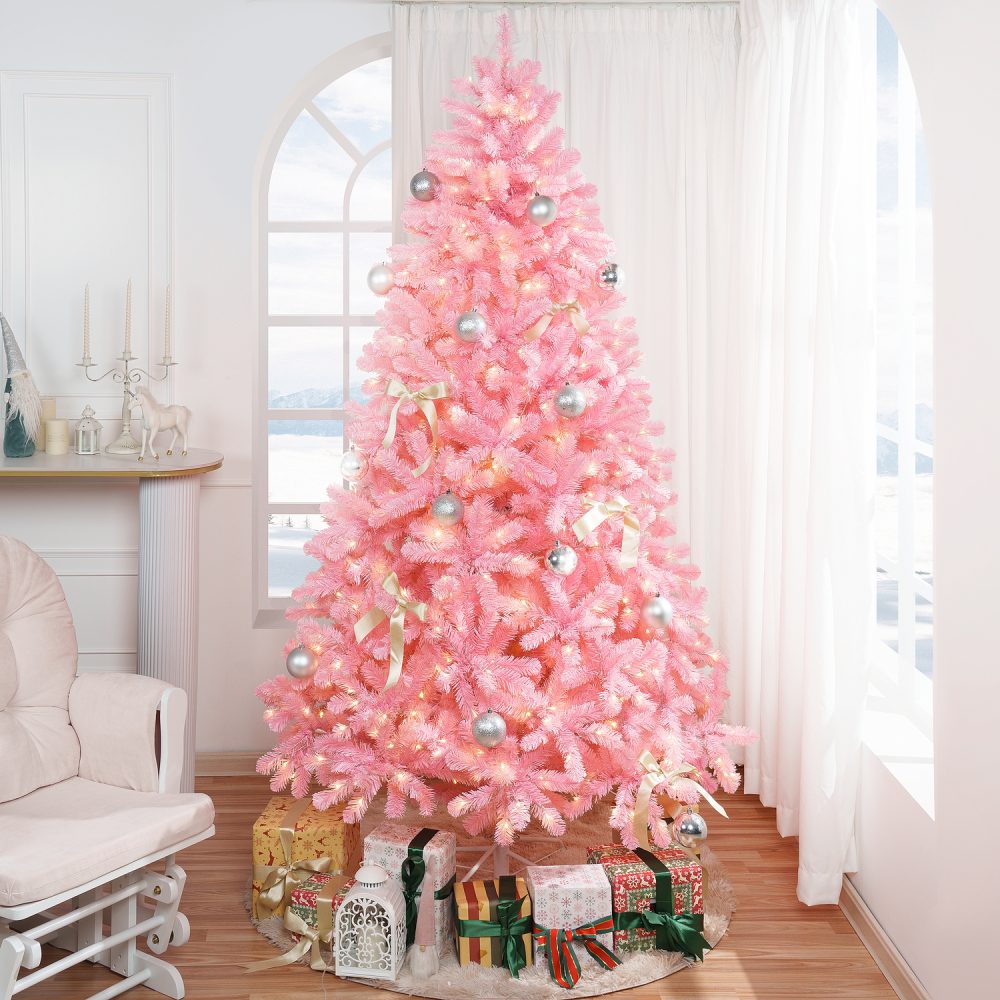 Martina Pink Christmas Tree Prelit, Realistic Artificial Christmas Tree with Lights by Naomi Home - 3