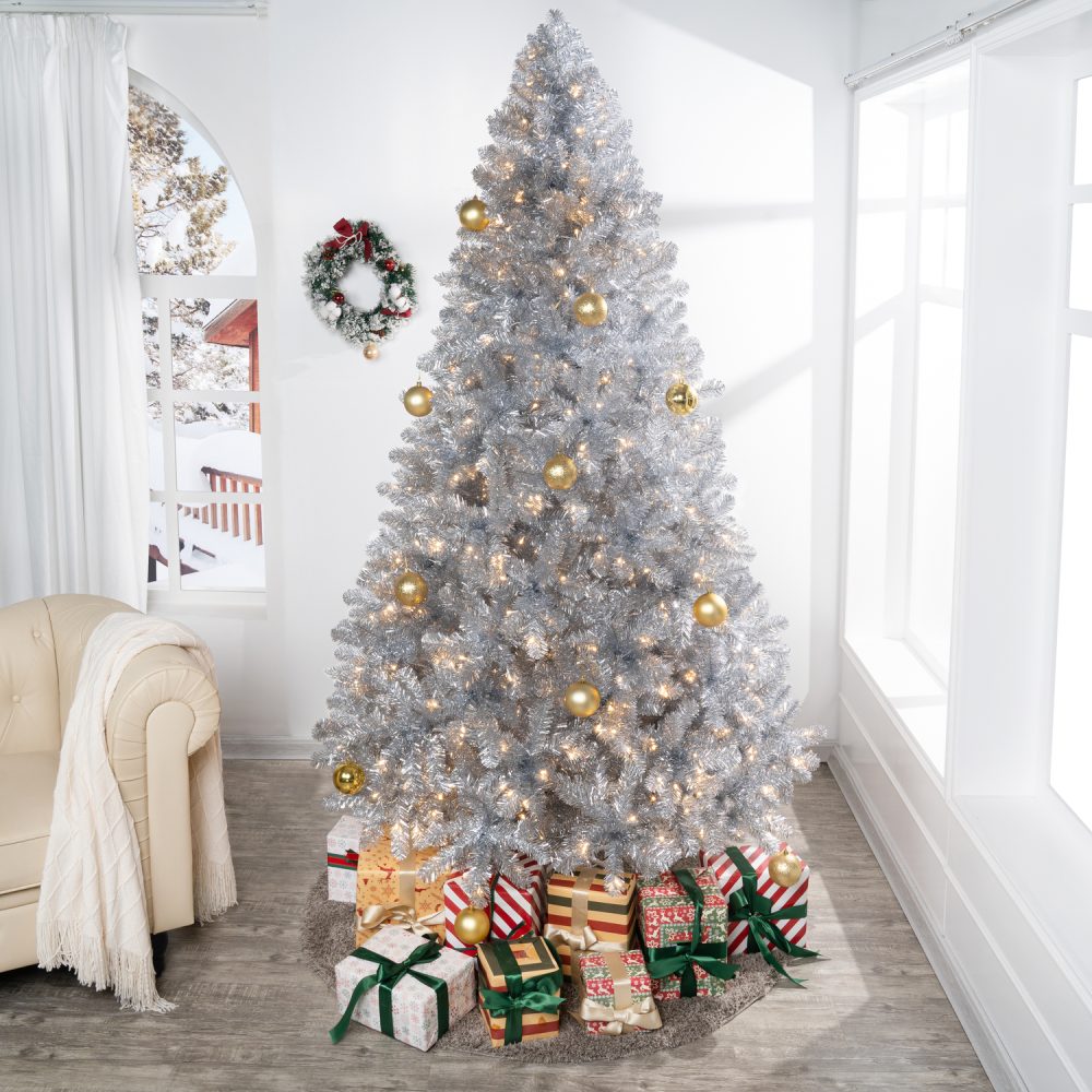 Giselle Silver Prelit Christmas Tree, Realistic Artificial Christmas Tree with Lights by Naomi Home - 3