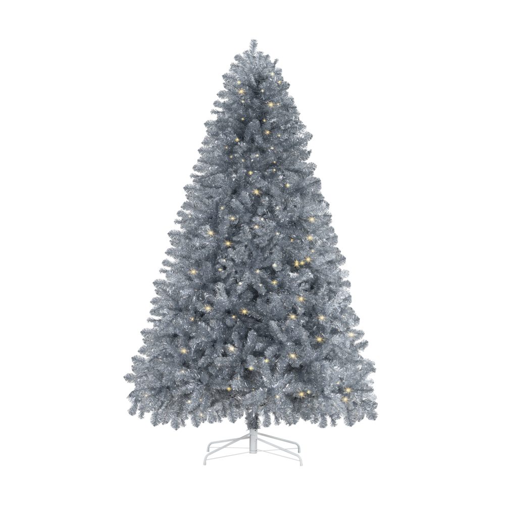 Giselle Silver Prelit Christmas Tree, Realistic Artificial Christmas Tree with Lights by Naomi Home - 11