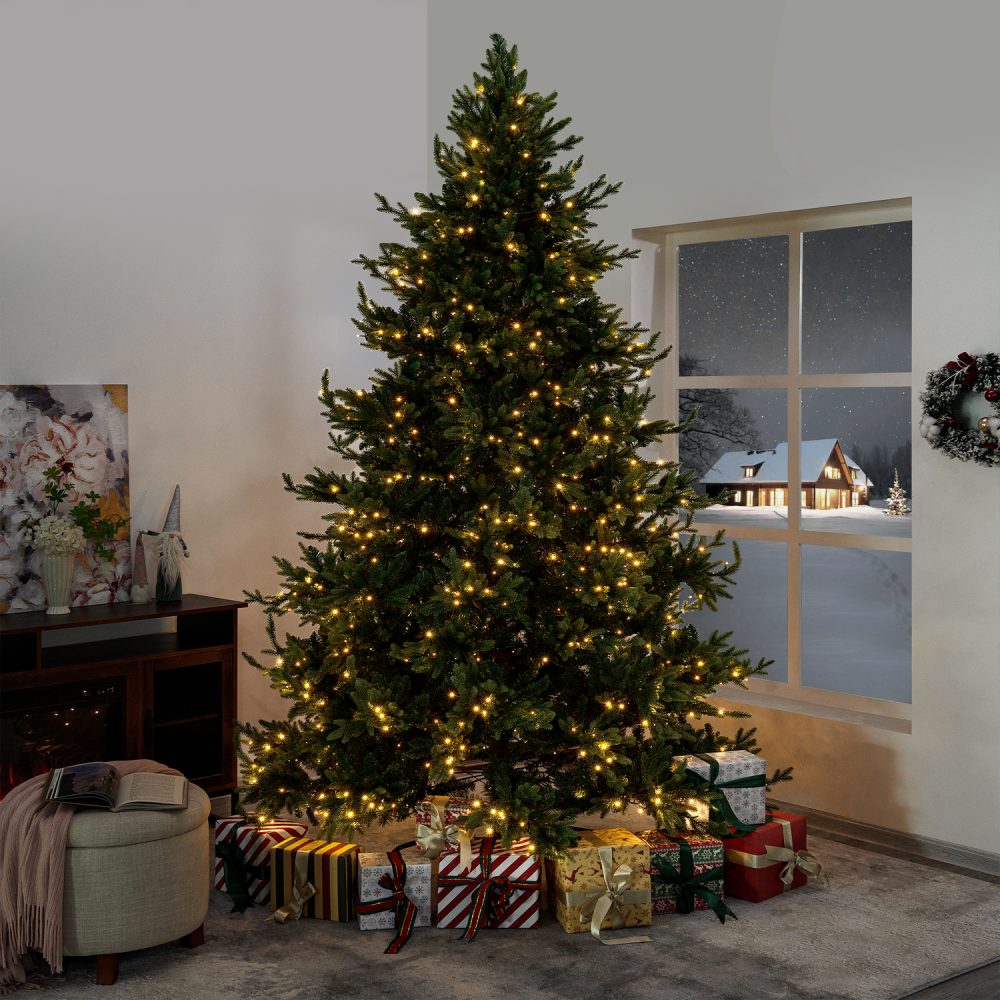 Kinsley Prelit Artificial Christmas Tree, Realistic Traditional Christmas Tree with Lights by Naomi Home - 14