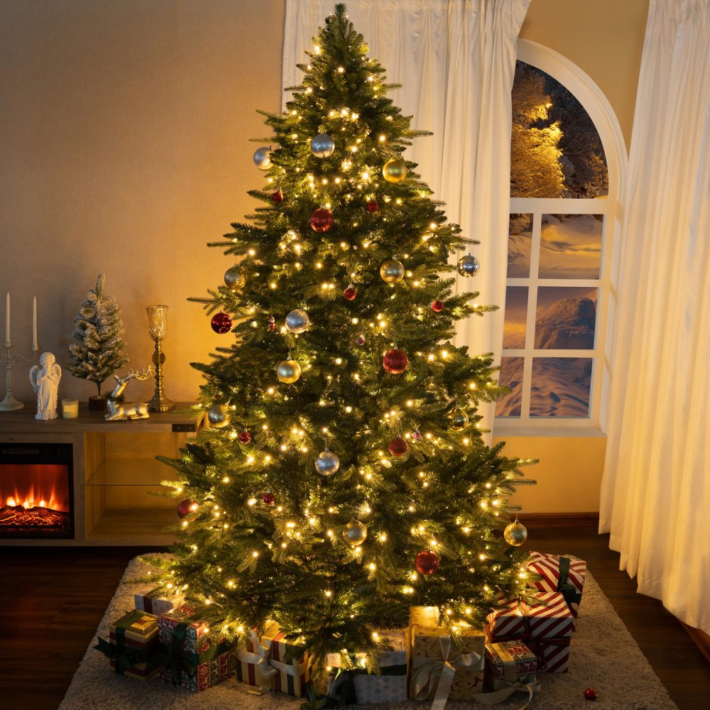 Cynthia Prelit Artificial Christmas Tree, Realistic Rustic Christmas Tree with Lights by Naomi Home - 4