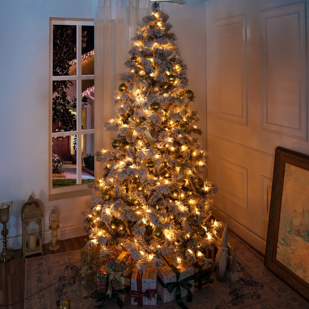 Skylar Snow Flocked Christmas Tree Prelit, Realistic Alaskan Pine Frosted Christmas Tree with Lights by Naomi Home - 9