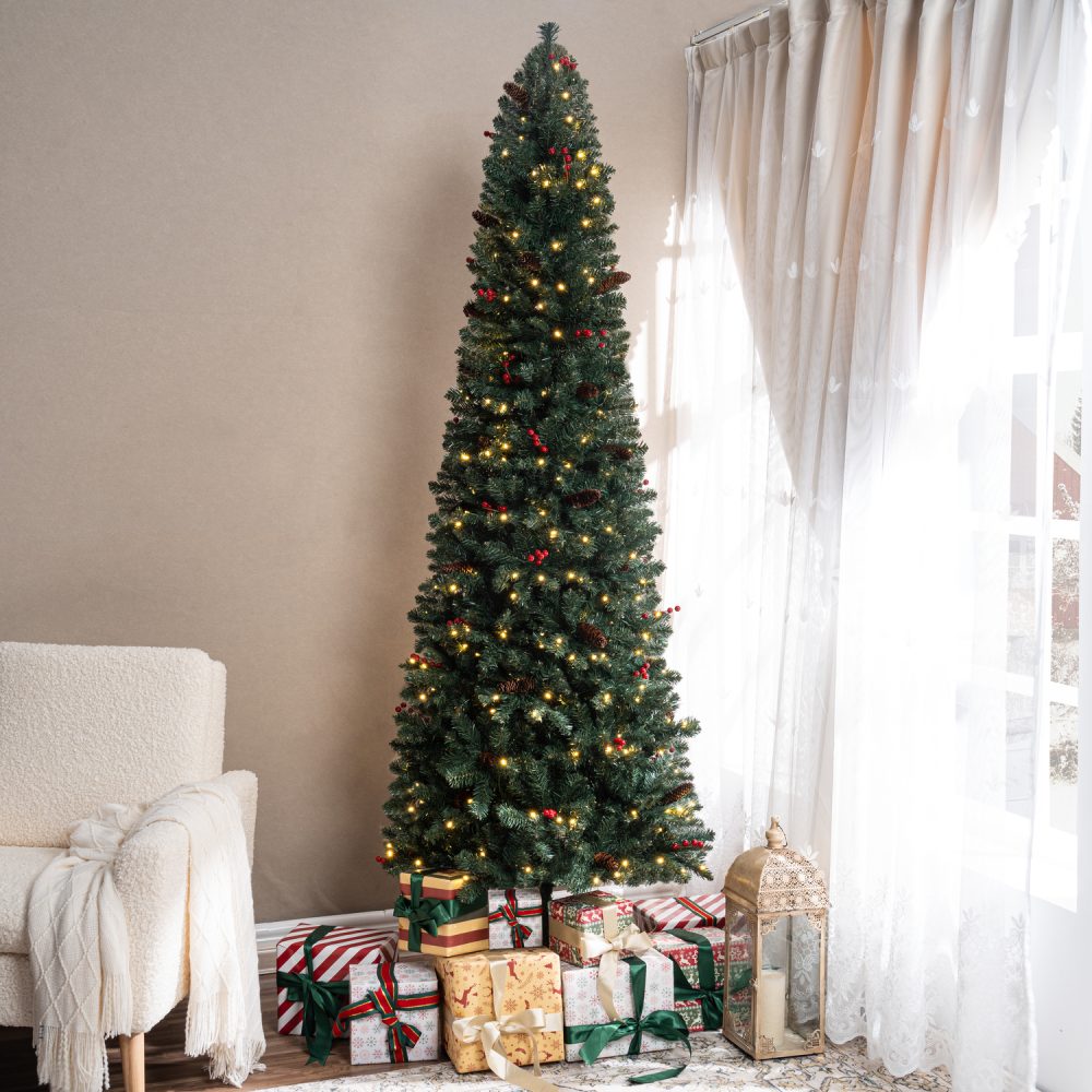 Belen Pencil Christmas Tree Prelit pre-decorated with Pine Cones, Red Berries, Skinny Christmas Tree with Lights by Naomi Home - 3