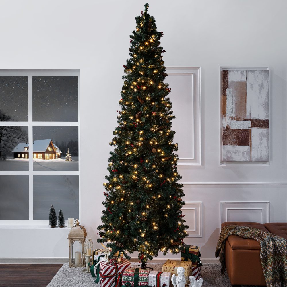 Belen Pencil Christmas Tree Prelit pre-decorated with Pine Cones, Red Berries, Skinny Christmas Tree with Lights by Naomi Home - 13
