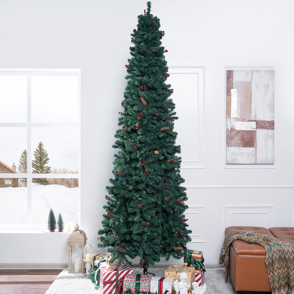 Belen Pencil Christmas Tree Prelit pre-decorated with Pine Cones, Red Berries, Skinny Christmas Tree with Lights by Naomi Home - 14