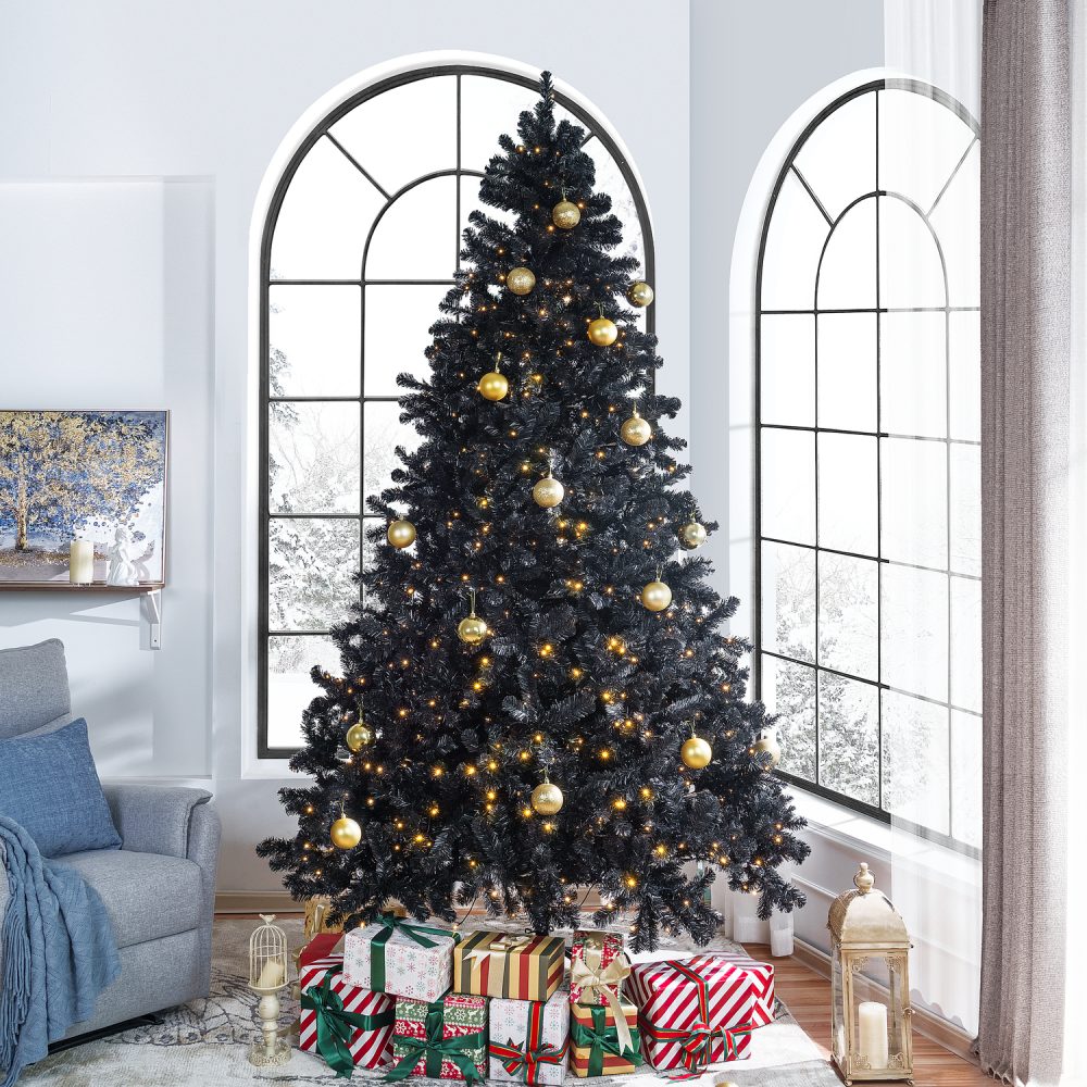 Dakota Black Christmas Tree Prelit, Realistic Dusky Artificial Christmas Tree with Lights by Naomi Home - 12