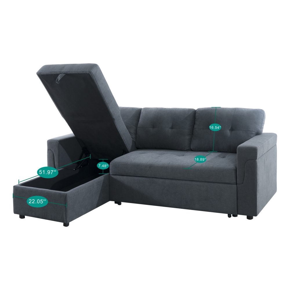 Laura Reversible Sleeper Sectional Sofa with Storage Chaise by Naomi Home - 49