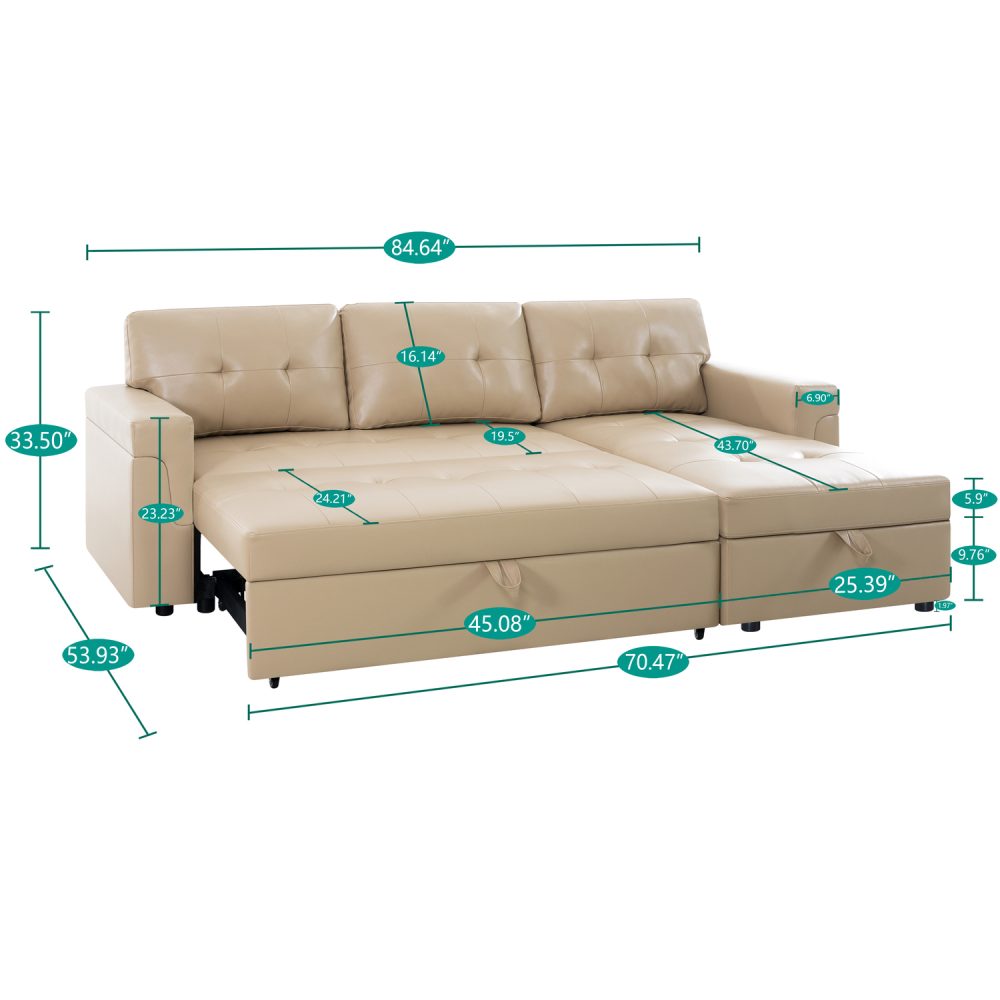 Laura Reversible Sleeper Sectional Sofa with Storage Chaise by Naomi Home - 53