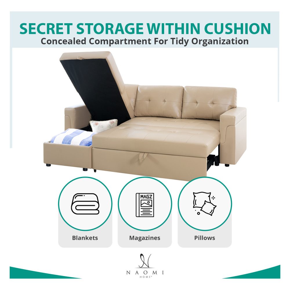 Laura Reversible Sleeper Sectional Sofa with Storage Chaise by Naomi Home - 54