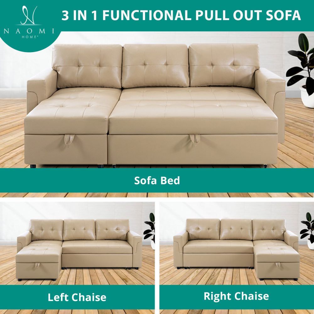 Laura Reversible Sleeper Sectional Sofa with Storage Chaise by Naomi Home - 55