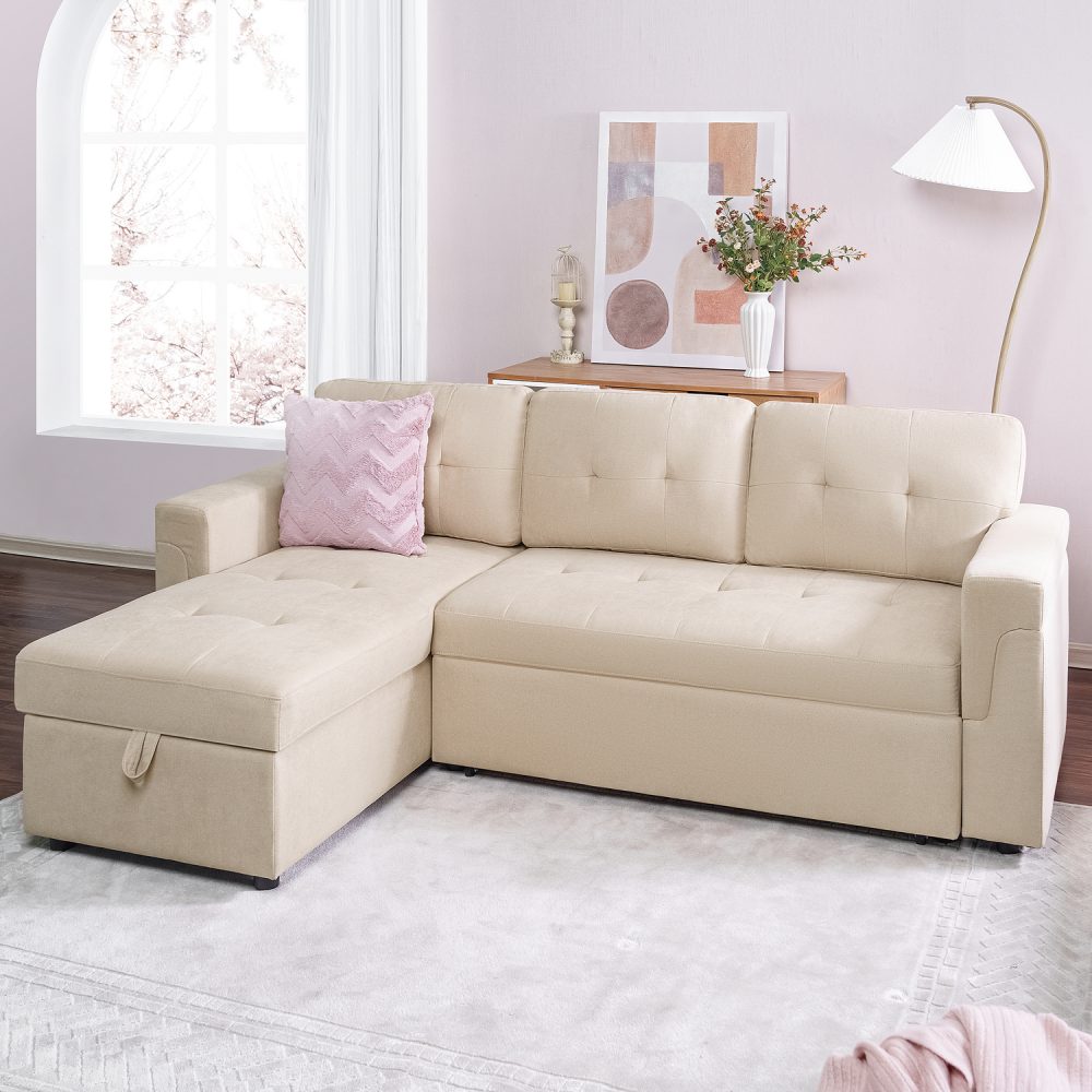 Laura Reversible Sleeper Sectional Sofa with Storage Chaise by Naomi Home - 59