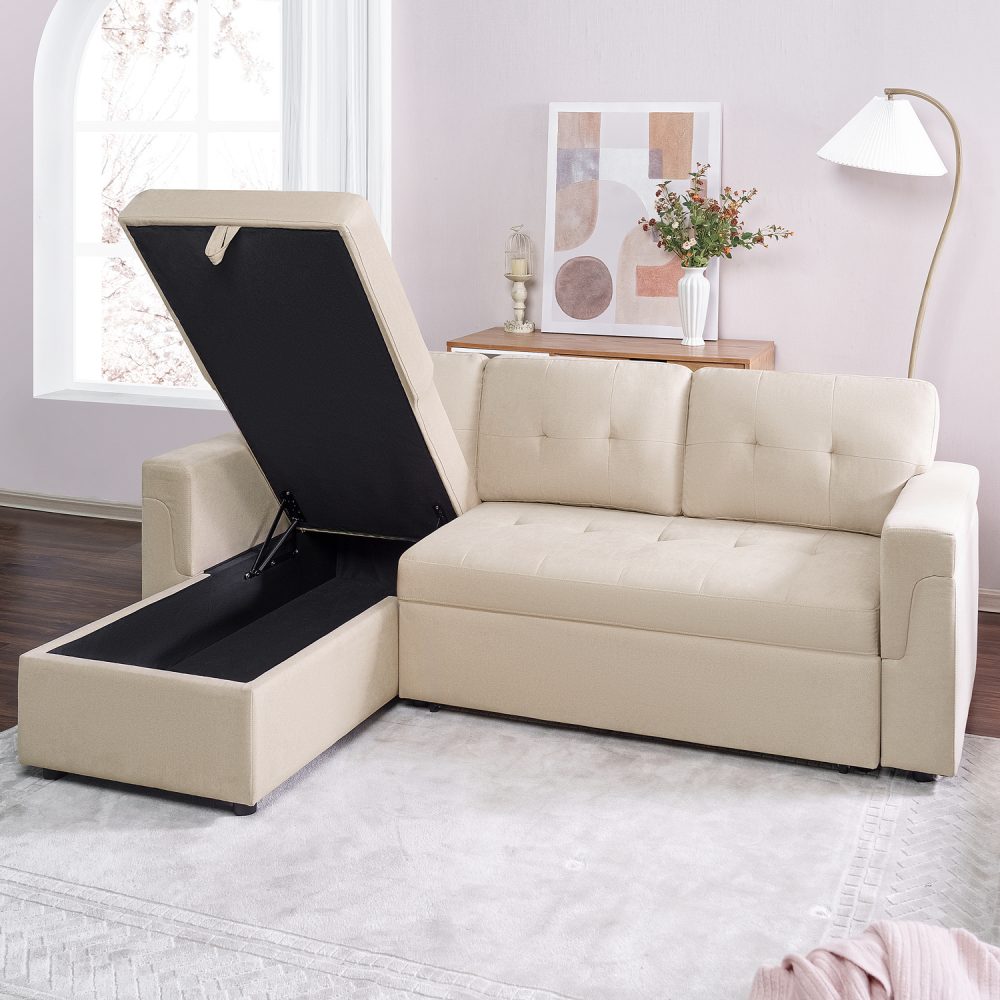 Laura Reversible Sleeper Sectional Sofa with Storage Chaise by Naomi Home - 60