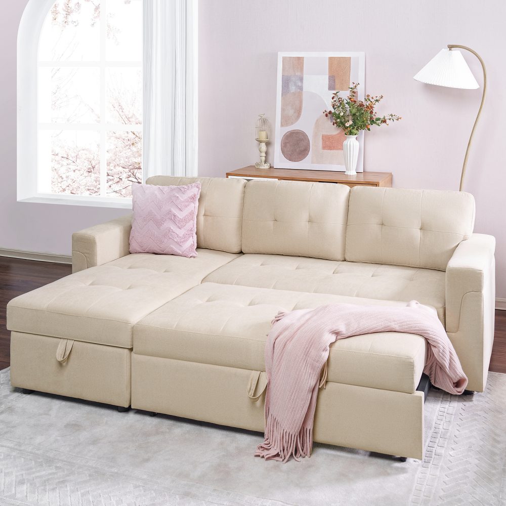 Laura Reversible Sleeper Sectional Sofa with Storage Chaise by Naomi Home - 61