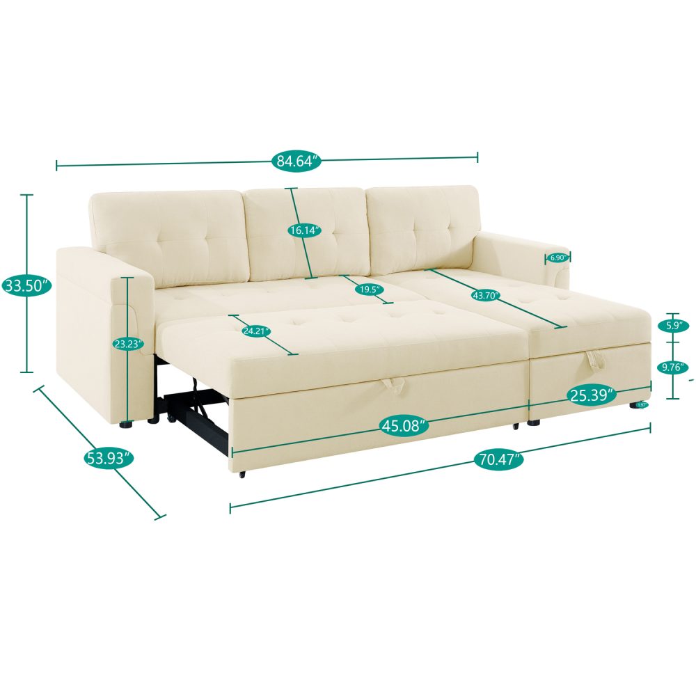 Laura Reversible Sleeper Sectional Sofa with Storage Chaise by Naomi Home - 63