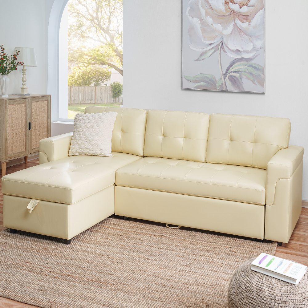 Laura Reversible Sleeper Sectional Sofa with Storage Chaise by Naomi Home - 65