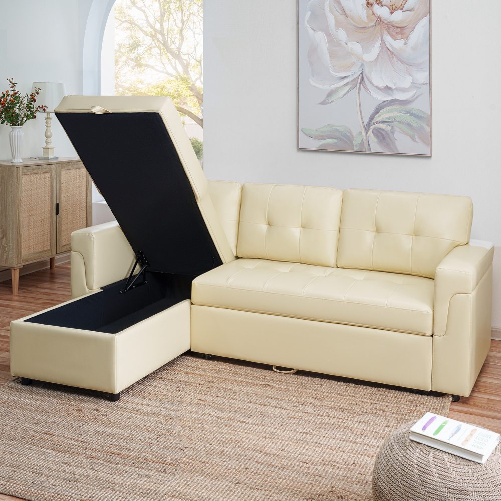 Laura Reversible Sleeper Sectional Sofa with Storage Chaise by Naomi Home - 66
