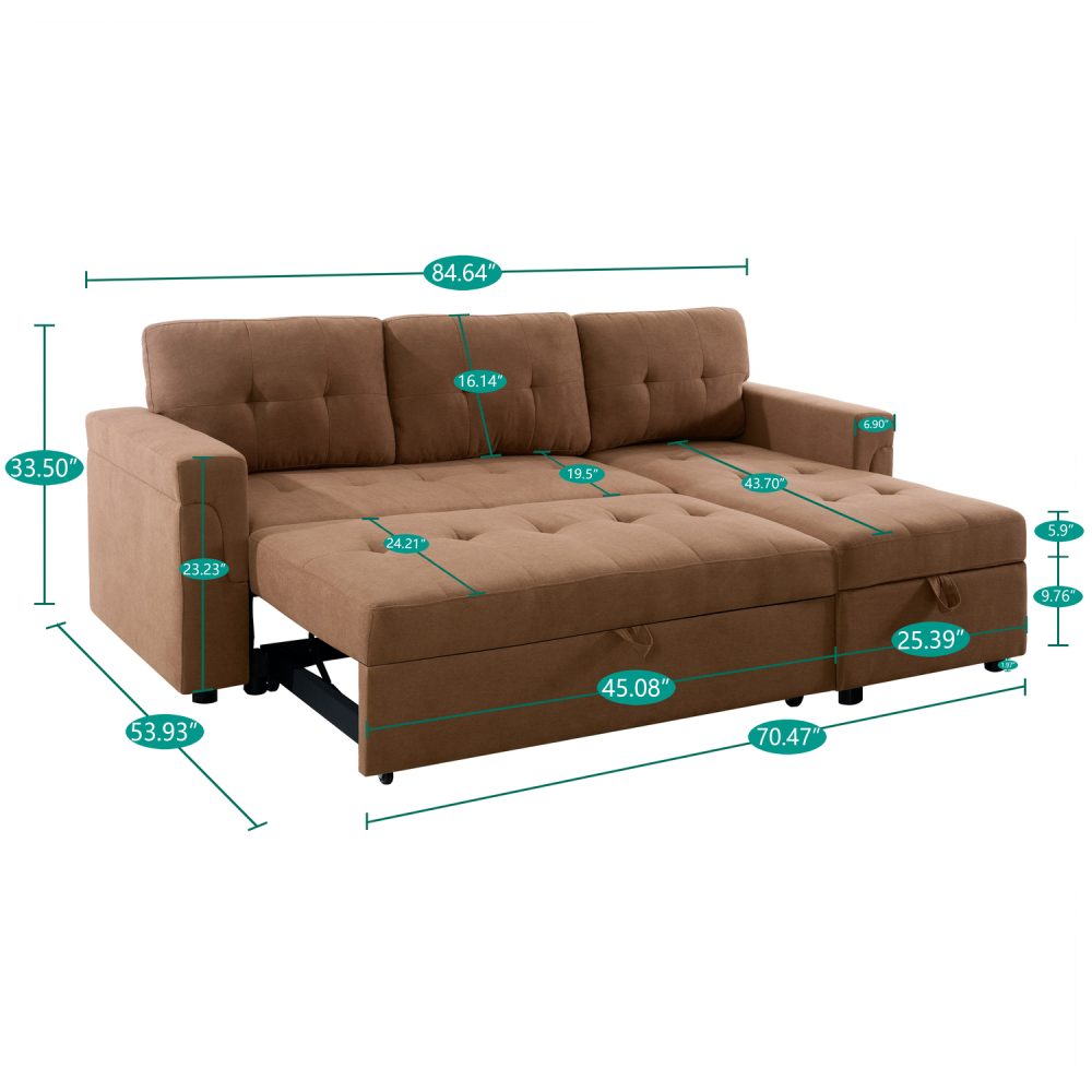 Laura Reversible Sleeper Sectional Sofa with Storage Chaise by Naomi Home - 68