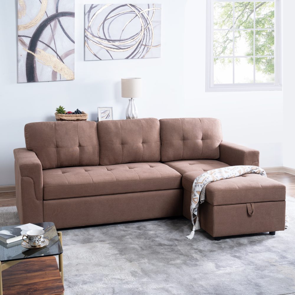 Laura Reversible Sleeper Sectional Sofa with Storage Chaise by Naomi Home - 70