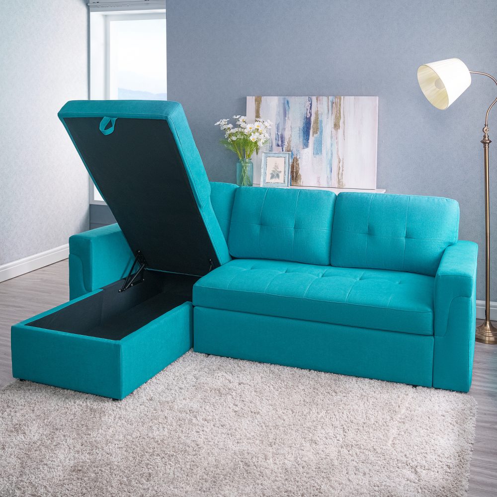 Laura Reversible Sleeper Sectional Sofa with Storage Chaise by Naomi Home - 80