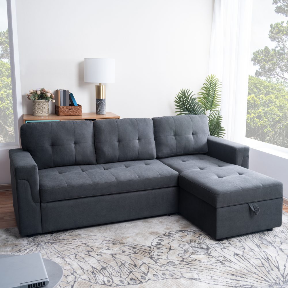 Laura Reversible Sleeper Sectional Sofa with Storage Chaise by Naomi Home - 47
