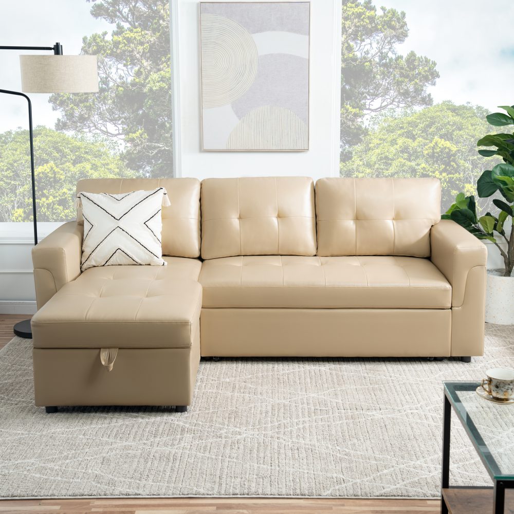 Laura Reversible Sleeper Sectional Sofa with Storage Chaise by Naomi Home - 52