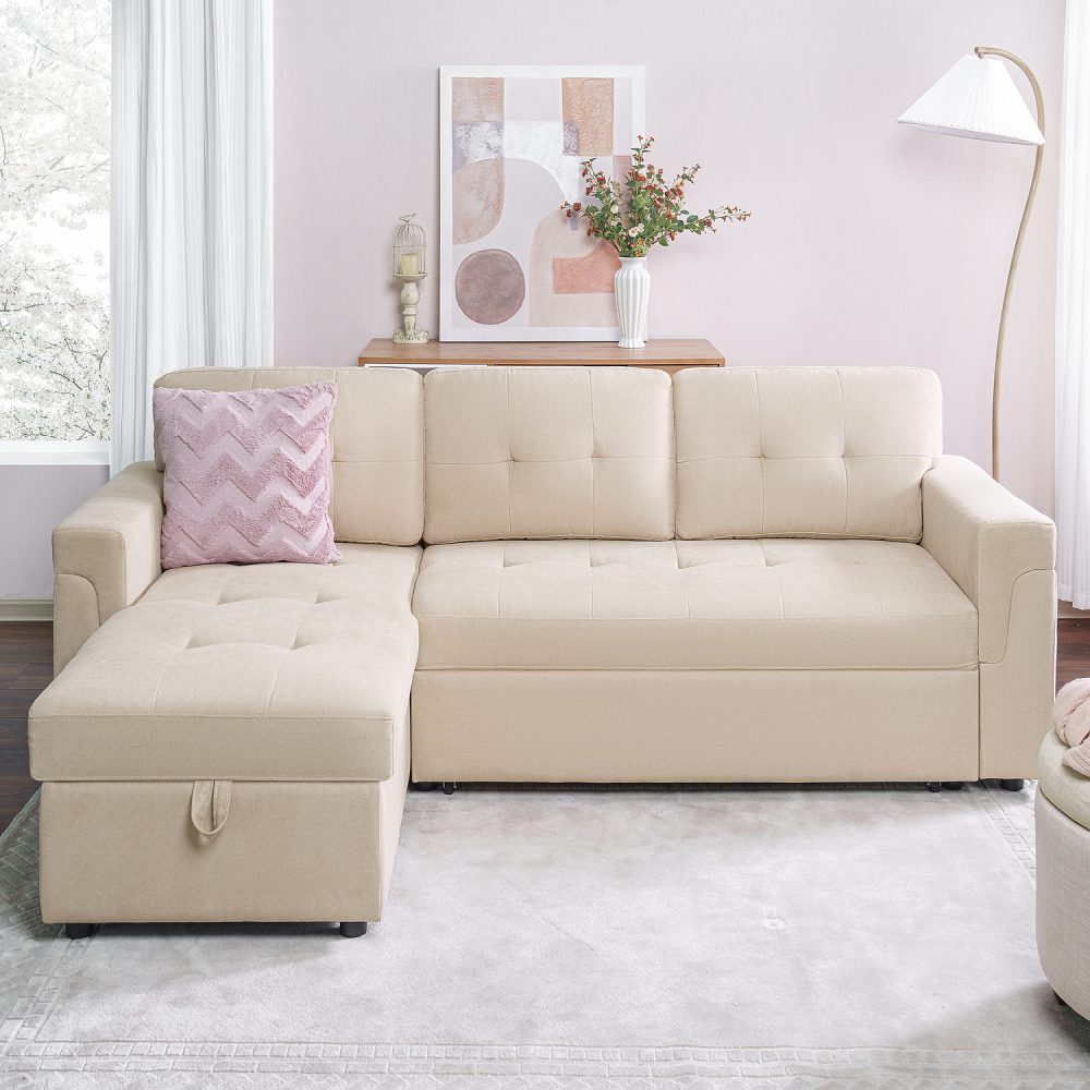 Laura Reversible Sleeper Sectional Sofa with Storage Chaise by Naomi Home - 57