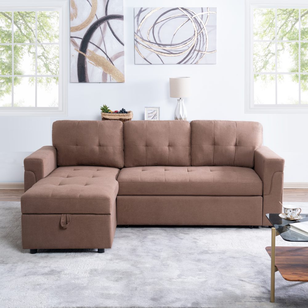 Laura Reversible Sleeper Sectional Sofa with Storage Chaise by Naomi Home - 67