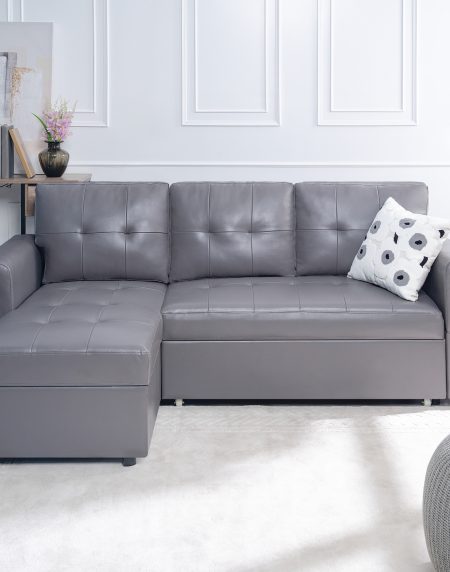 Naomi Home Laura Reversible Sleeper Sectional Sofa with Storage Chaise