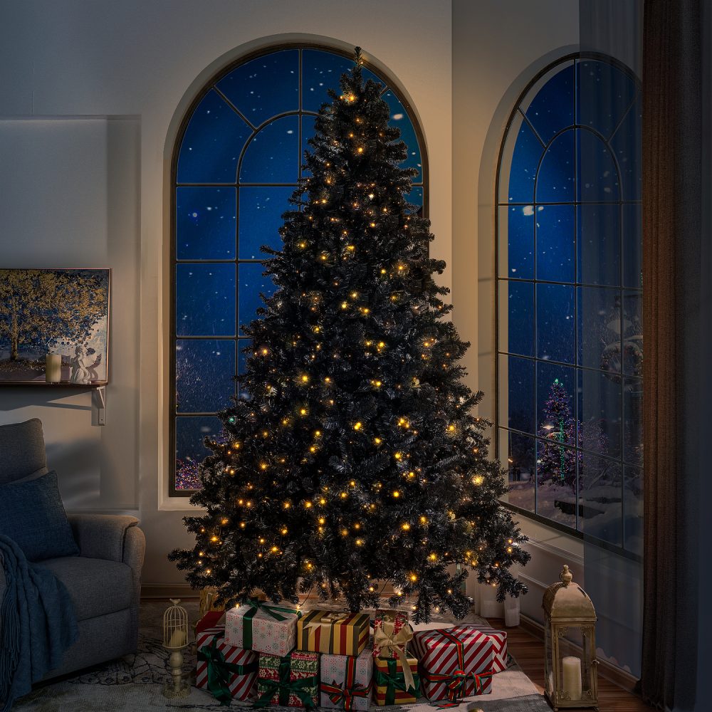 Dakota Black Christmas Tree Prelit, Realistic Dusky Artificial Christmas Tree with Lights by Naomi Home - 13